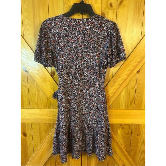 Michael Kors Red Multicolor Floral Short Sleeve Wrap Mini Dress Size XS (5838) - Picture 6 of 7